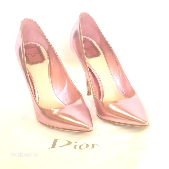 Christian Dior Women Heel Pumps Leather Shoes 9 39 Metallic Pink WSRP $859 - Picture 2 of 16